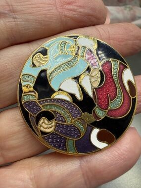 Vintage Cloisonné  Enamel Floral Brooch Barbara Lavalee #8SB